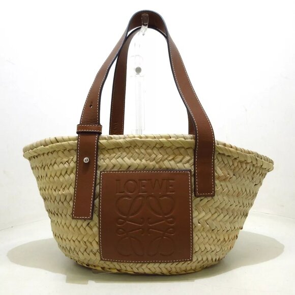 LOEWE Basket - Cream Brown Straw Leather Tote Bag - Picture 1 of 11